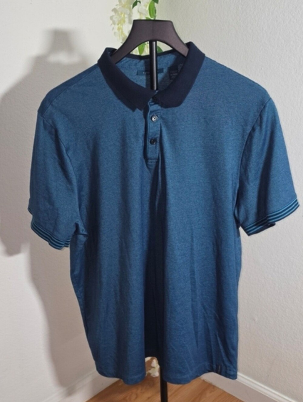 Perry Ellis Teal Blue Polo with Dark Contrast Collar